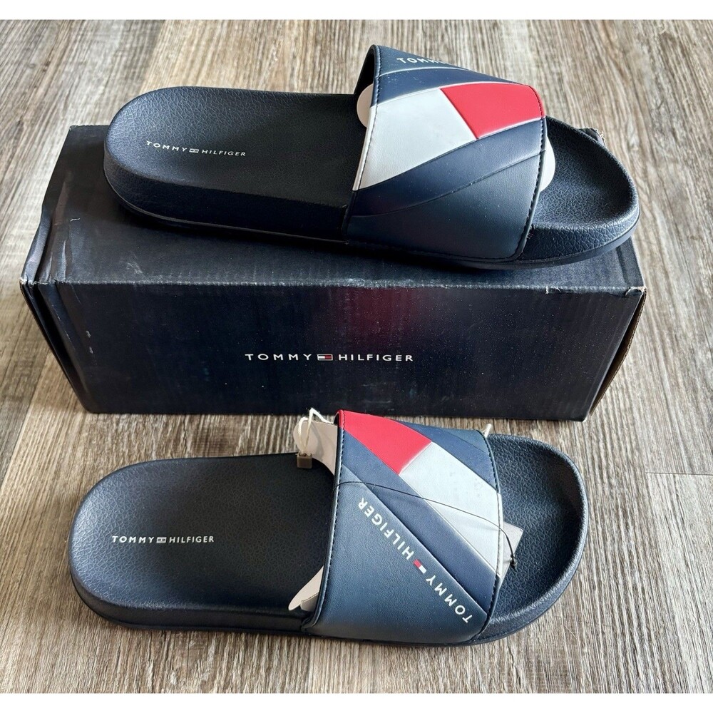 Tommy Flag Stripe Blue Red White Pool Slide Sandal Size 38 US 5.5 NWT READ - Picture 2 of 7